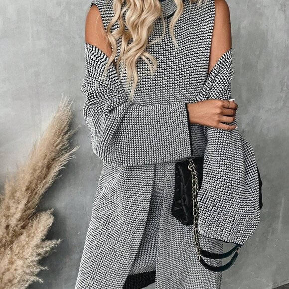 Multicolor Casual Women's Long Sleeve Cardigan & Stand Collar mini dress set - Picture 4 of 8